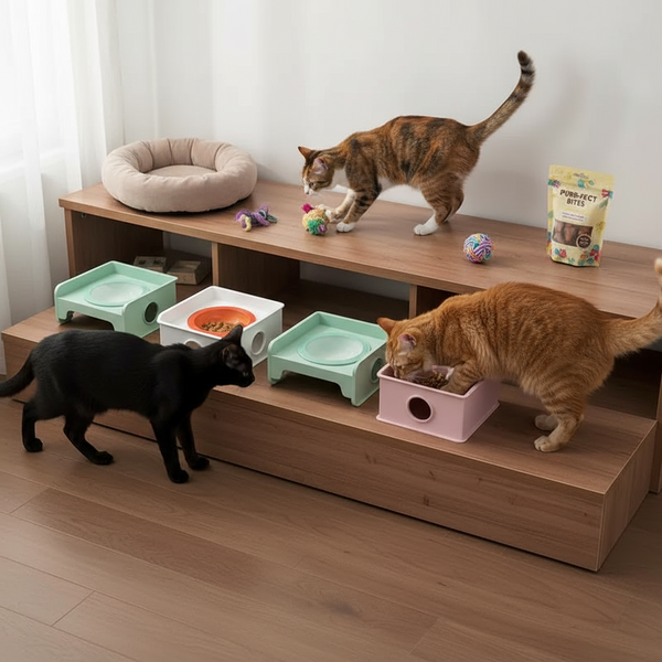 Square Dual-Ceramic Cat Bowl Set - Anti-Tip, Leak-Proof