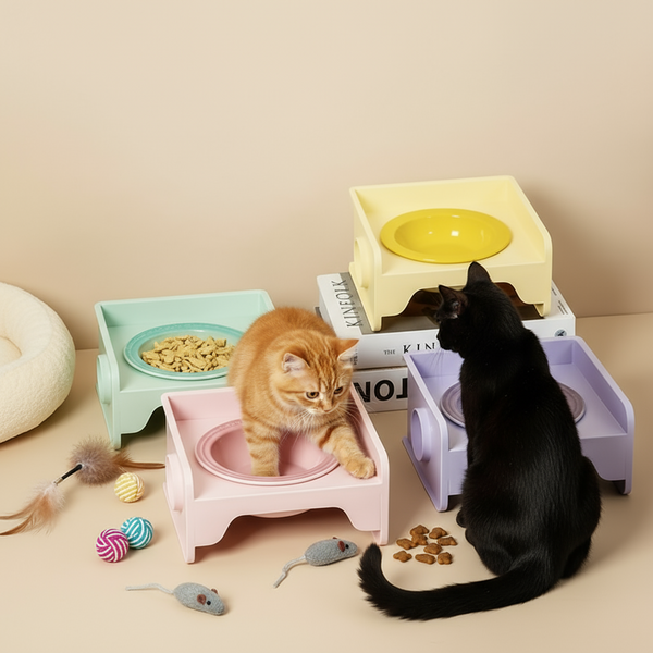 Square Dual-Ceramic Cat Bowl Set - Anti-Tip, Leak-Proof