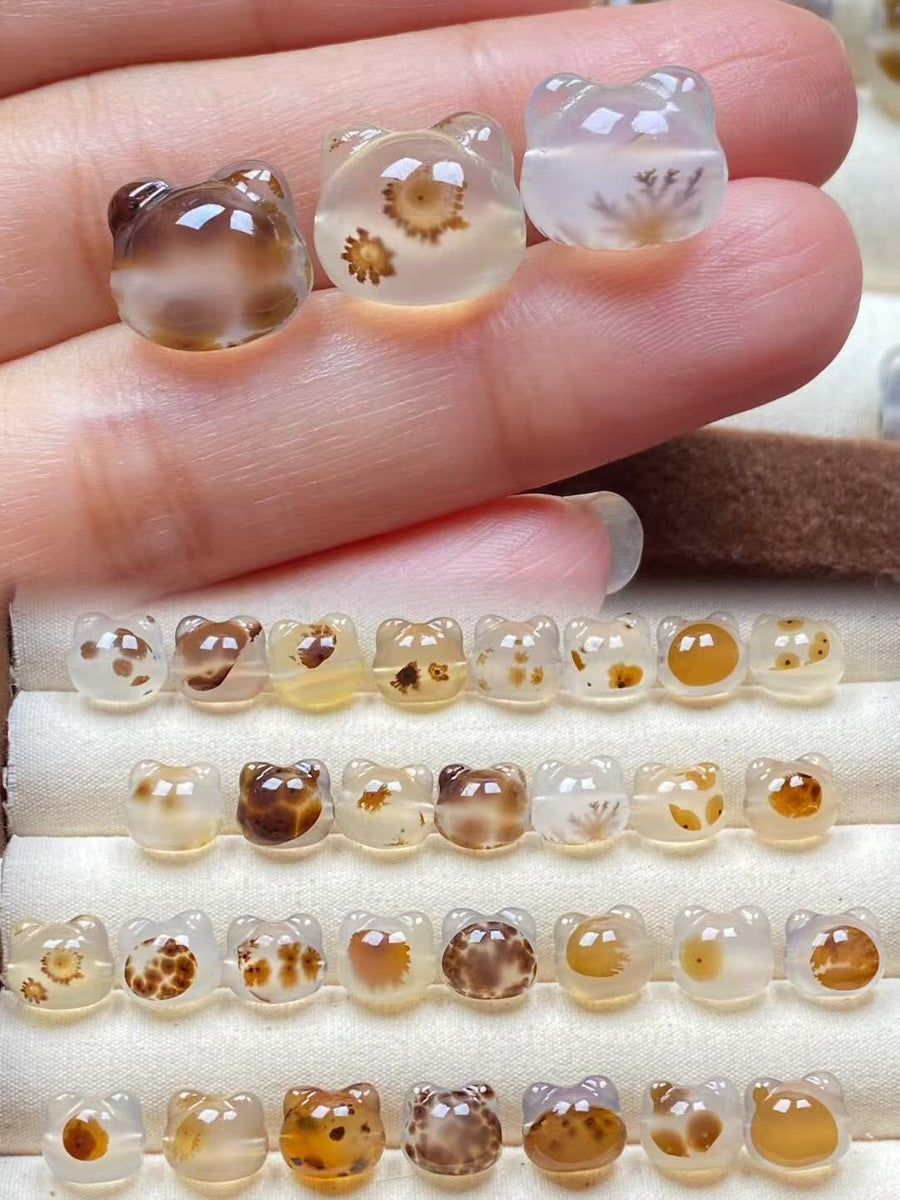 Natural Agate Cat Head Bead – Milky White