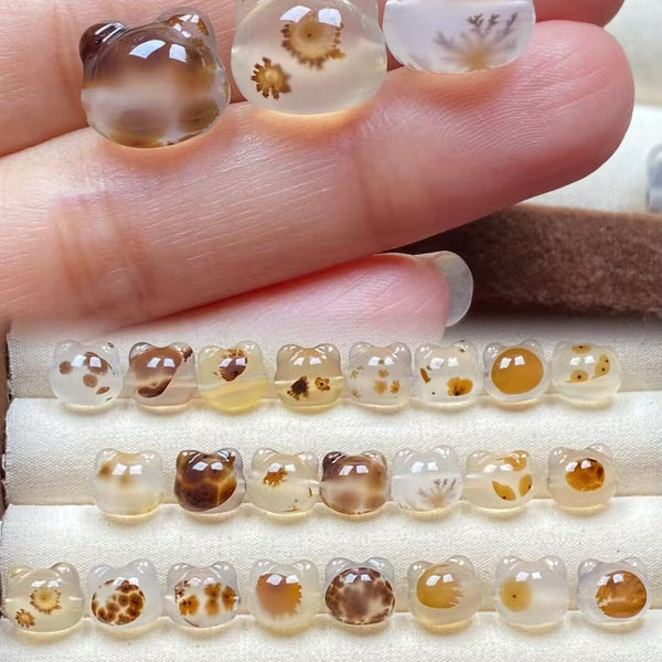 Natural Agate Cat Head Bead – Milky White