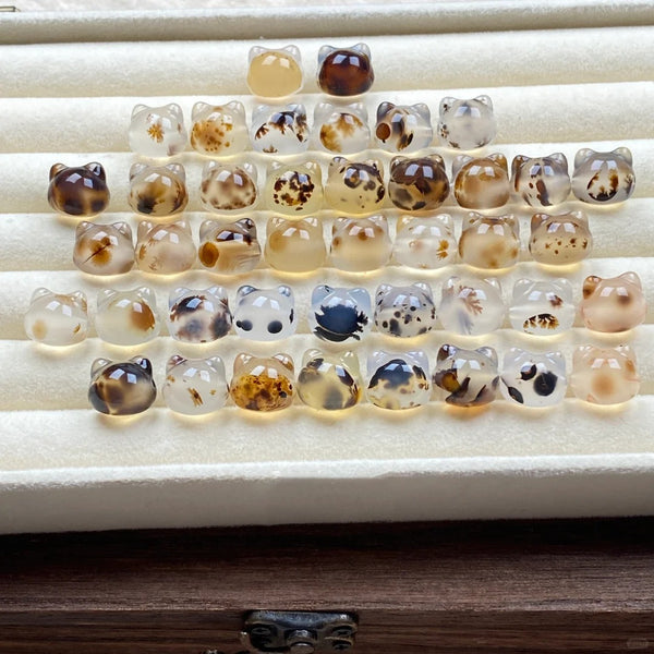 Natural Agate Cat Head Bead – Milky White