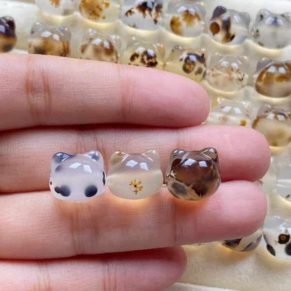 Natural Agate Cat Head Bead – Milky White