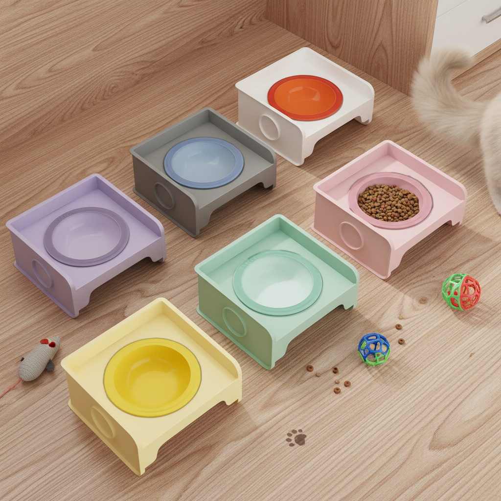 Square Dual-Ceramic Cat Bowl Set - Anti-Tip, Leak-Proof