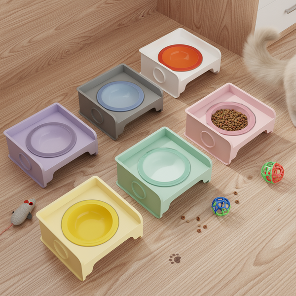 Square Dual-Ceramic Cat Bowl Set - Anti-Tip, Leak-Proof