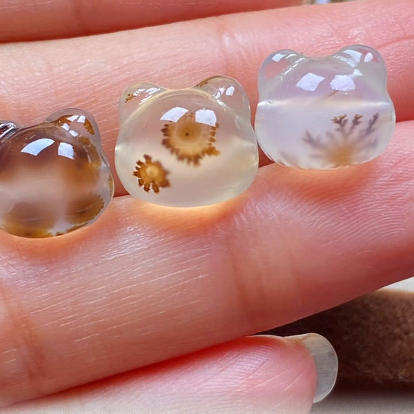 Natural Agate Cat Head Bead – Milky White