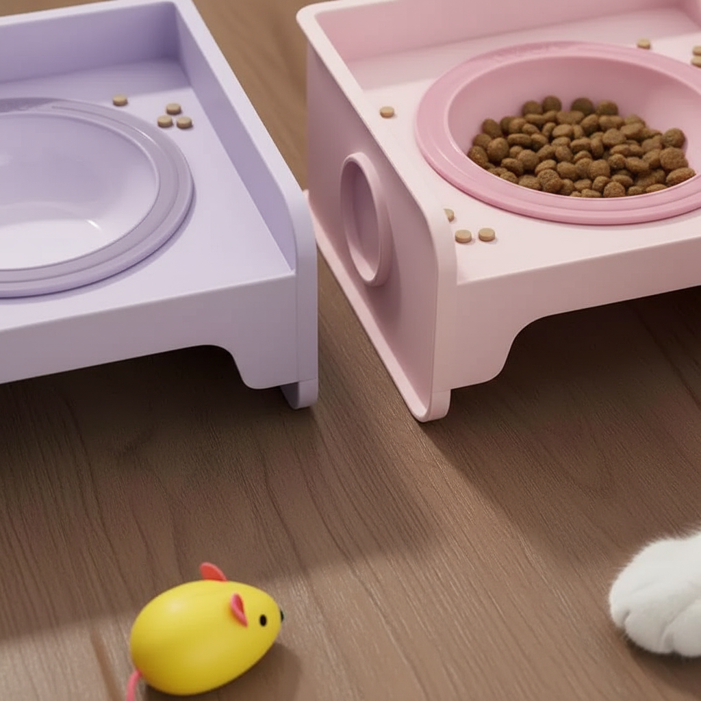 Square Dual-Ceramic Cat Bowl Set - Anti-Tip, Leak-Proof