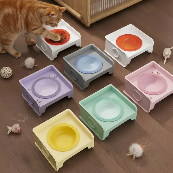 Square Dual-Ceramic Cat Bowl Set - Anti-Tip, Leak-Proof