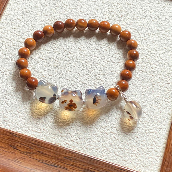 Natural Agate Cat Head Bead – Milky White