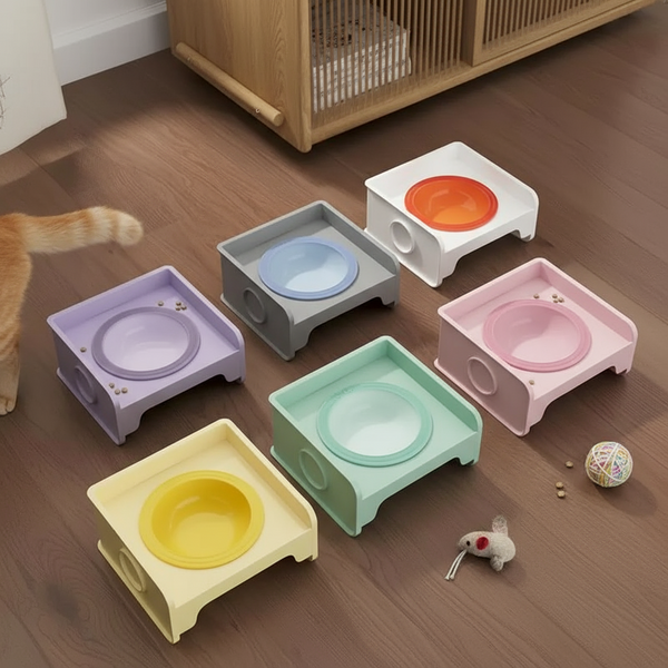 Square Dual-Ceramic Cat Bowl Set - Anti-Tip, Leak-Proof