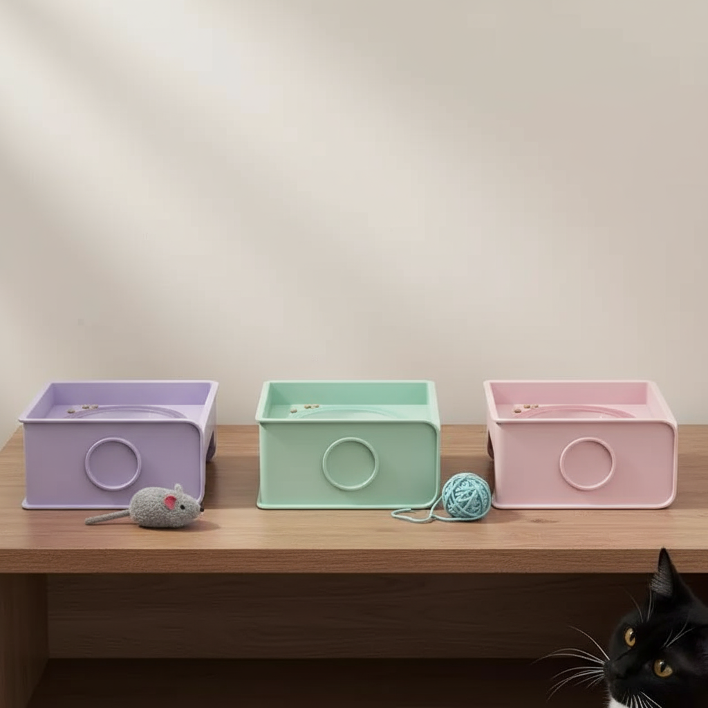 Square Dual-Ceramic Cat Bowl Set - Anti-Tip, Leak-Proof